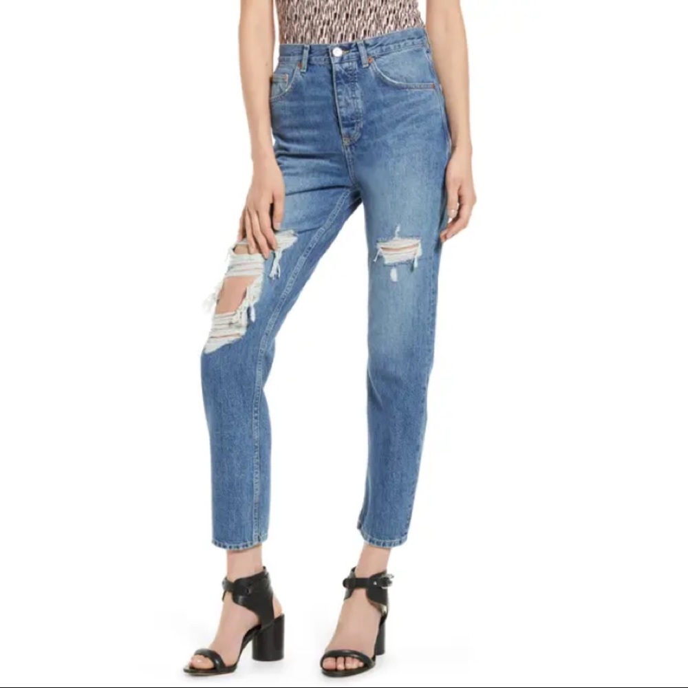 Topshop 28/30 LA EDIT RIPPED JEANS IN MID DENIM (US 6)